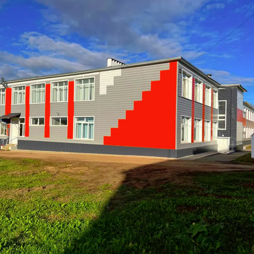 Фото 3 фасад МБОУ СОШ из металлосайдинга Евро-Брус под брус