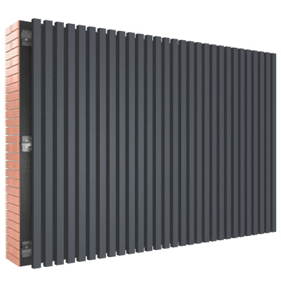 Декоративная рейка металлическая RAL7024/7024 Серый Графит двусторонний на фасаде в сборе